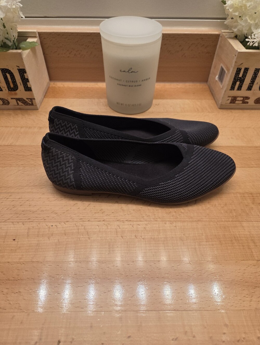 TOMS Jutti Neat Black Knit Flats Women's Size 7.5